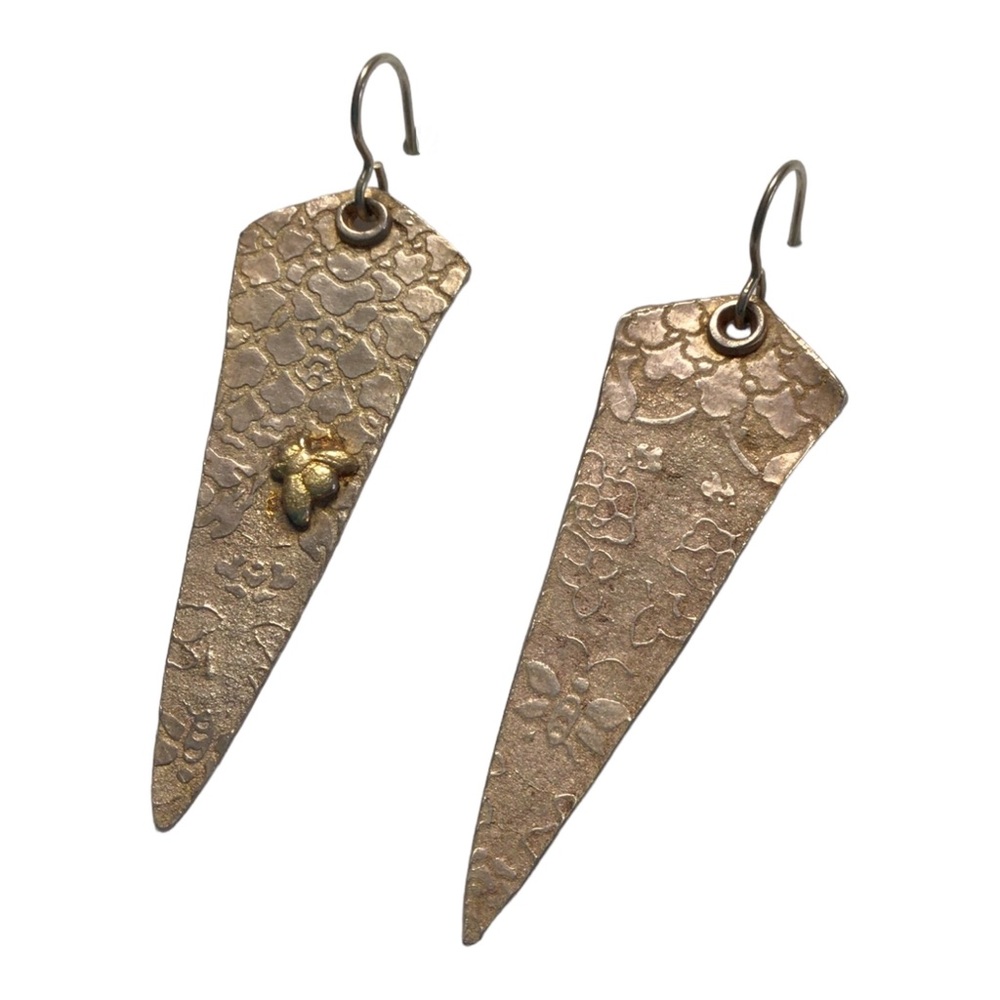 Vintage Engraved Copper Triangular Dangle Pierced… - image 1